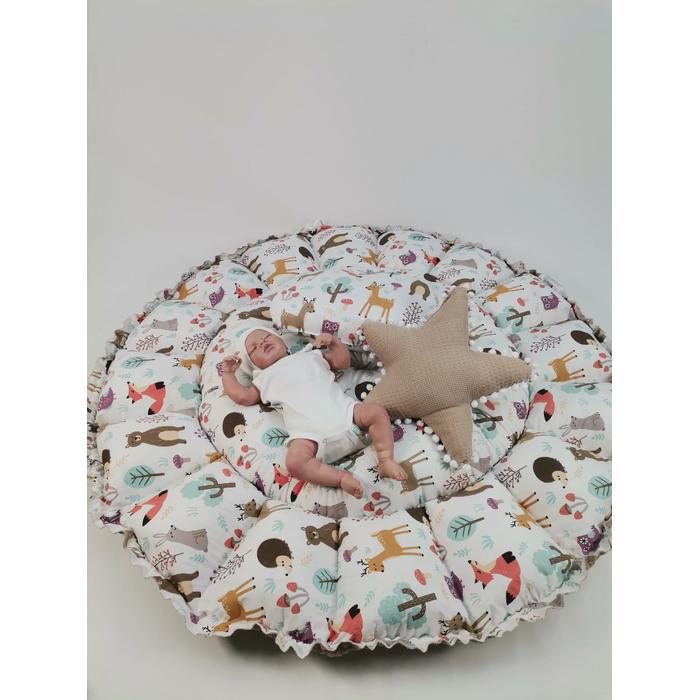 Yuvarlak babynest 9'lu set bej waffle pike - hayvan figürlü poplin