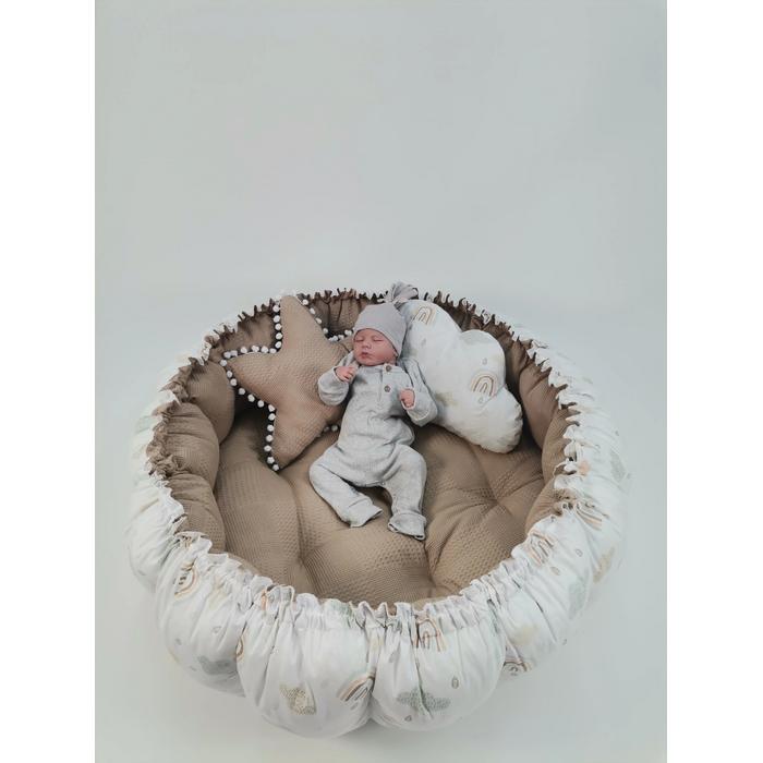 Yuvarlak babynest 9'lu set bej waffle pike - gökkuşaklı poplin