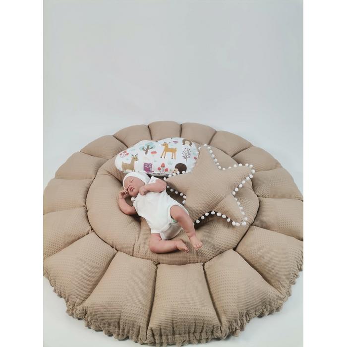 Yuvarlak babynest 9'lu set bej waffle pike - hayvan figürlü poplin