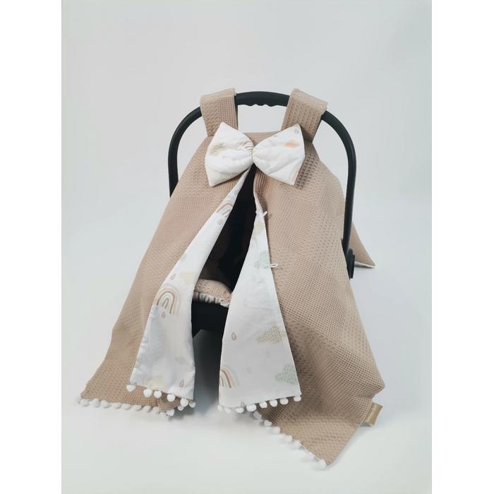 Yuvarlak babynest 9'lu set bej waffle pike - gökkuşaklı poplin