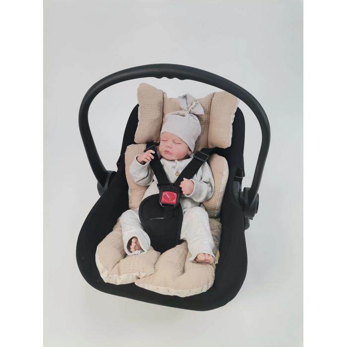 Yuvarlak babynest 9'lu set bej waffle pike - bej zemin üstü kahve rengi puantiyeli poplin