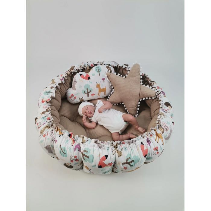 Yuvarlak babynest 9'lu set bej waffle pike - hayvan figürlü poplin