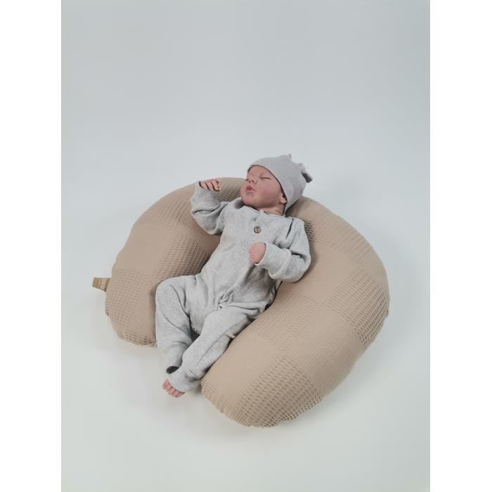 Yuvarlak babynest 9'lu set bej waffle pike - bej zemin üstü kahve rengi puantiyeli poplin