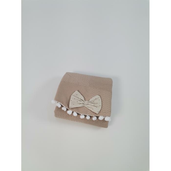 Yuvarlak babynest 9'lu set bej waffle pike - bej zemin üstü kahve rengi puantiyeli poplin