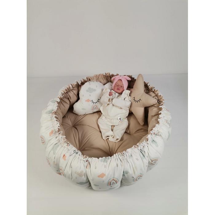 Yuvarlak babynest 9'lu set gökkuşaklı - bej poplin