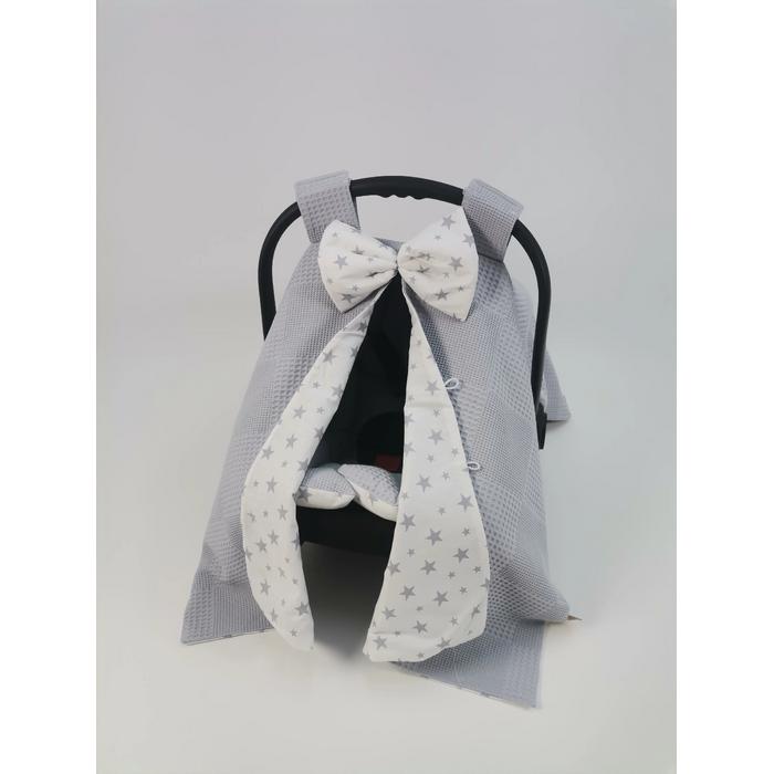 Yuvarlak babynest 9'lu set gri waffle pike - gri yıldızlı poplin