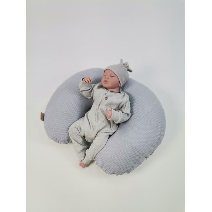 Yuvarlak babynest 9'lu set gri waffle pike - gri yıldızlı poplin