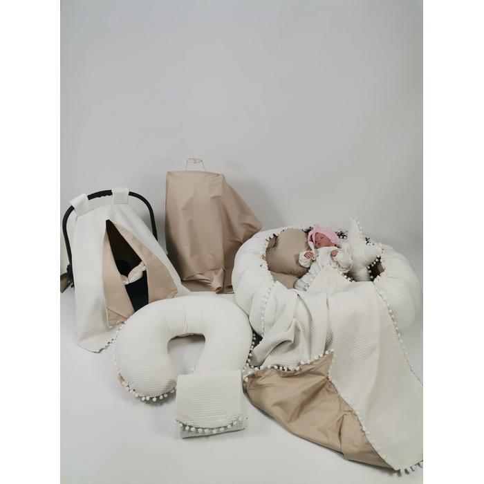 Yuvarlak babynest 9'lu set krem waffle pike - bej poplin