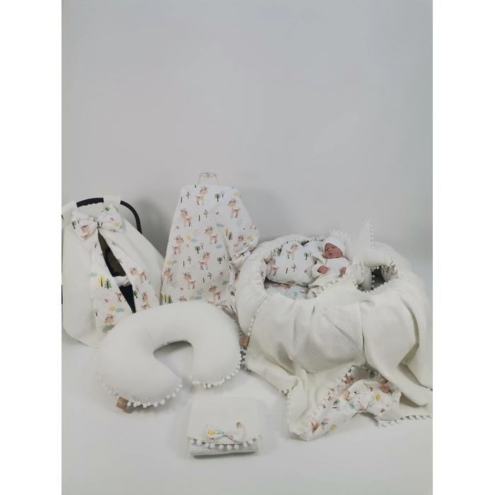 Yuvarlak babynest 9'lu set krem waffle pike - karacalı poplin