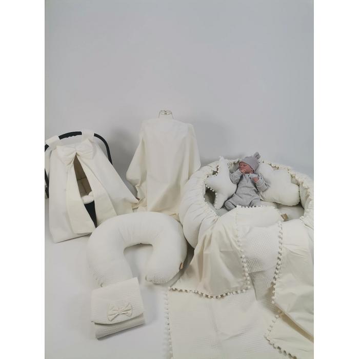 Yuvarlak babynest 9'lu set krem waffle pike - krem poplin