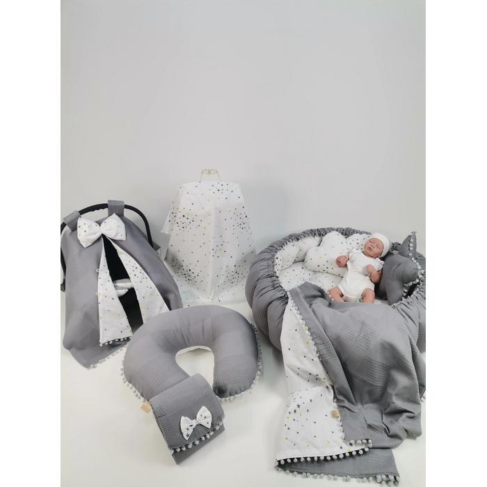 Yuvarlak babynest 9'lu set koyu gri waffle pike - gri samanyolu yıldızlı poplin