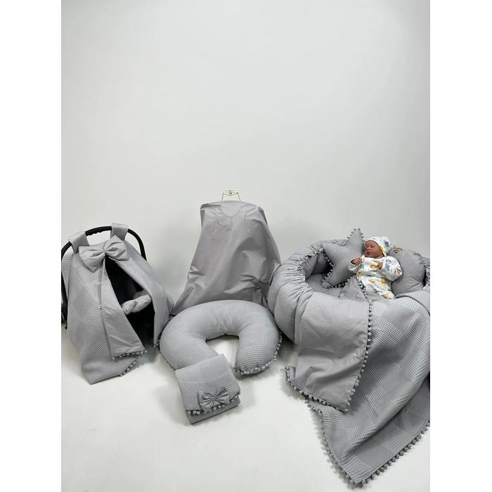 Yuvarlak babynest 9'lu set koyu gri waffle pike - koyu gri poplin