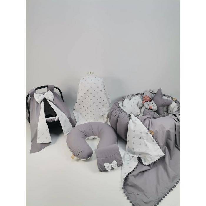Yuvarlak babynest 9'lu set koyu gri poplin - gümüş mickeyli poplin