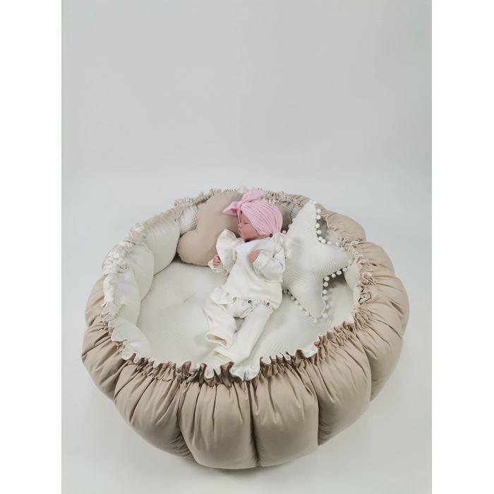 Yuvarlak babynest 9'lu set krem waffle pike - bej poplin