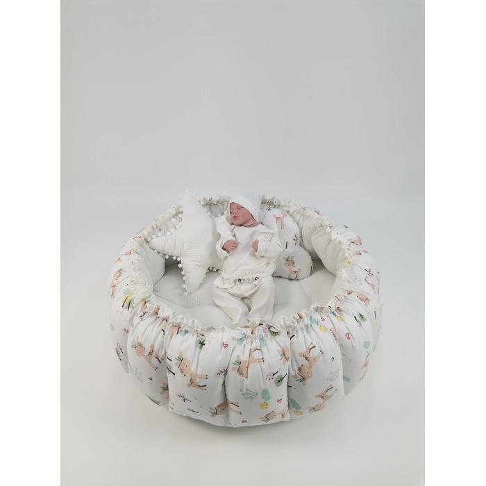 Yuvarlak babynest 9'lu set krem waffle pike - karacalı poplin