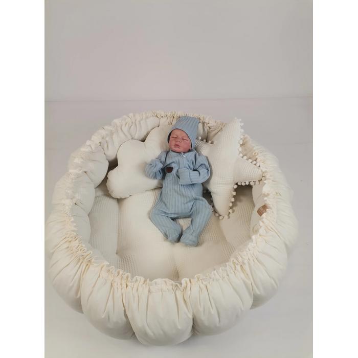 Yuvarlak babynest 9'lu set krem waffle pike - krem poplin