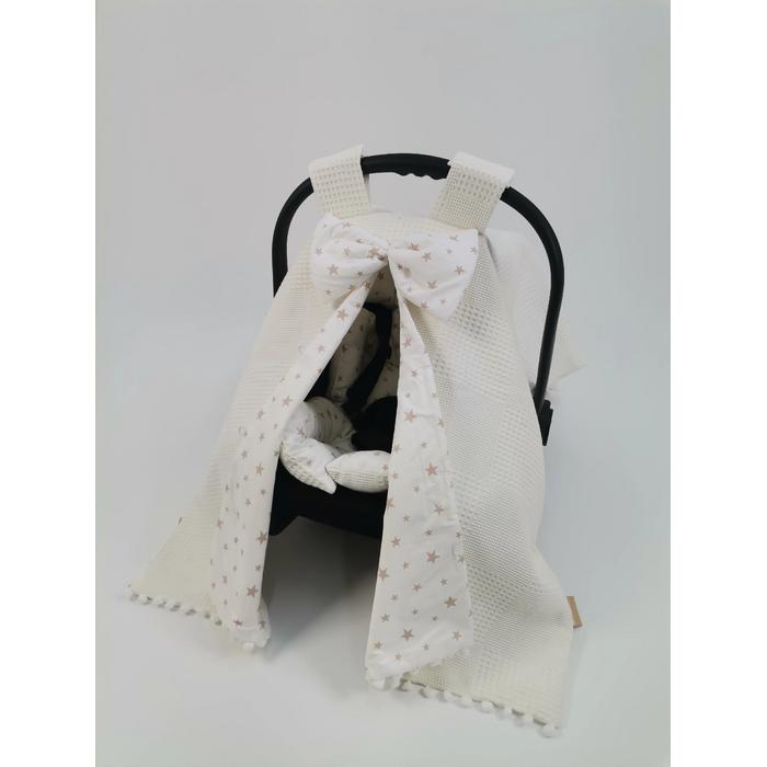 Yuvarlak babynest 9'lu set krem waffle pike - bej yıldızlı poplin