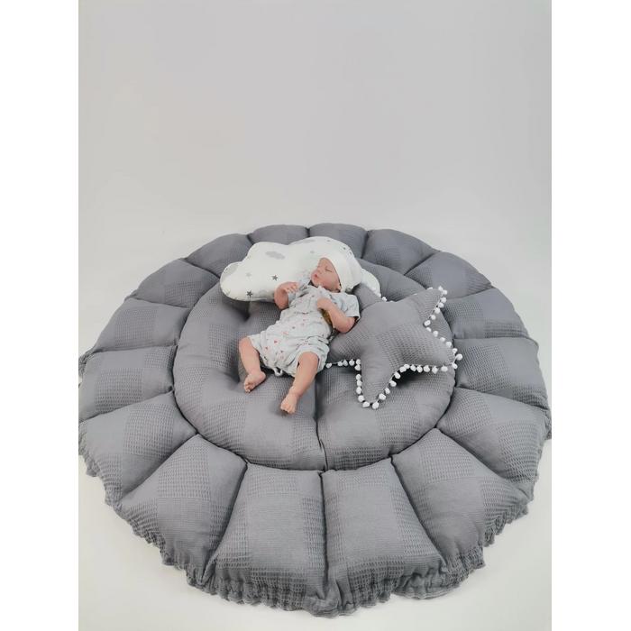 Yuvarlak babynest 9'lu set koyu gri waffle pike - gri aylı bulutlu poplin