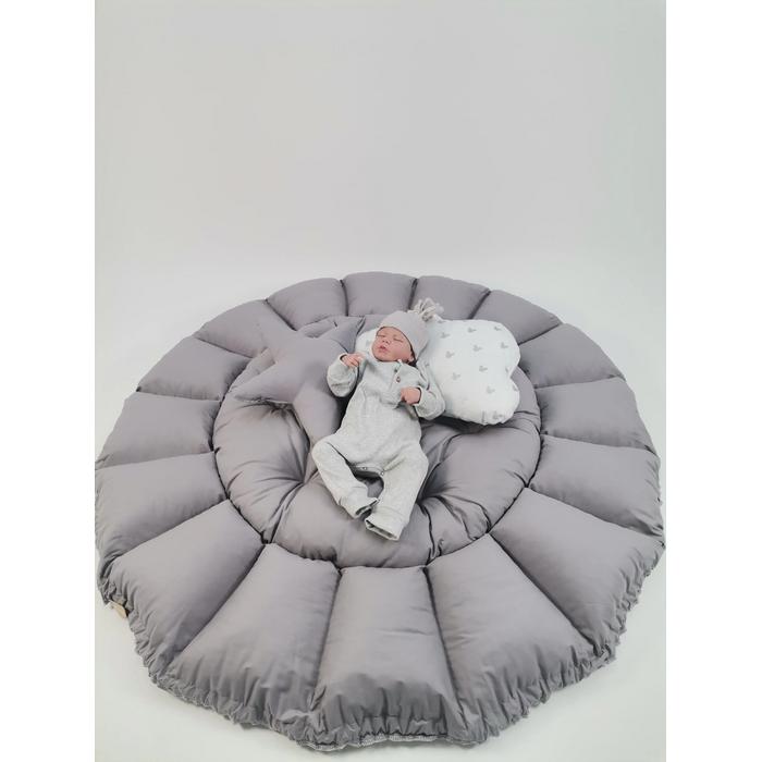 Yuvarlak babynest 9'lu set koyu gri poplin - gümüş mickeyli poplin