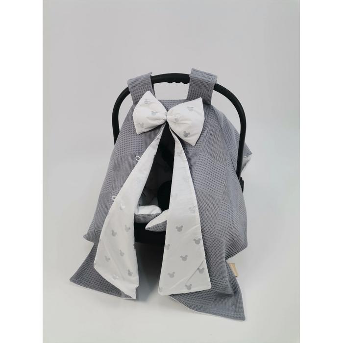 Yuvarlak babynest 9'lu set koyu gri waffle pike - gümüş mickeyli poplin