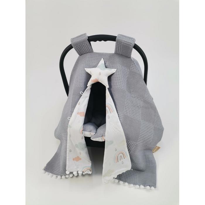 Yuvarlak babynest 9'lu set koyu gri waffle pike - gökkuşaklı poplin