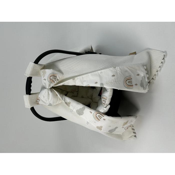 Yuvarlak babynest 9'lu set krem waffle pike - gökkuşaklı poplin