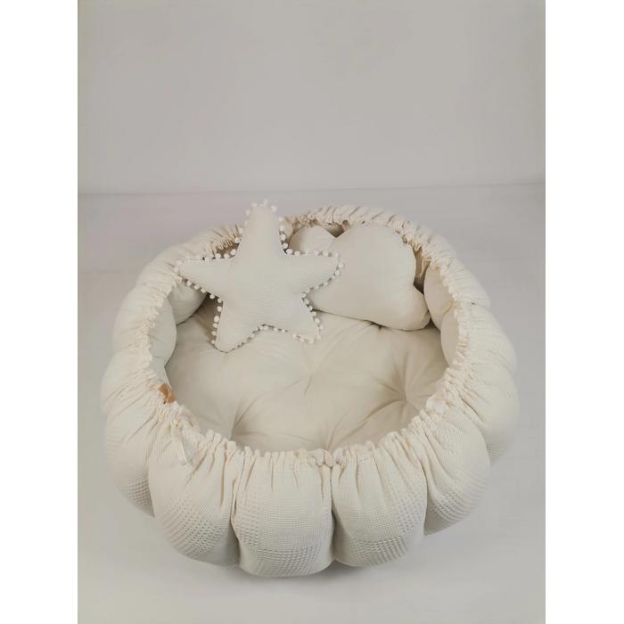 Yuvarlak babynest 9'lu set krem waffle pike - krem poplin