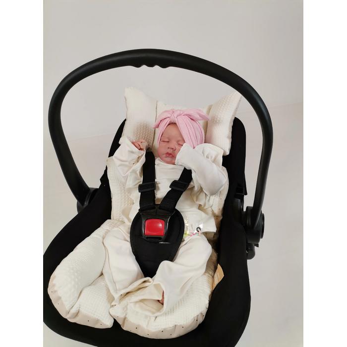 Yuvarlak babynest 9'lu set krem waffle pike - bej zemin üstü kahve rengi puantiyeli