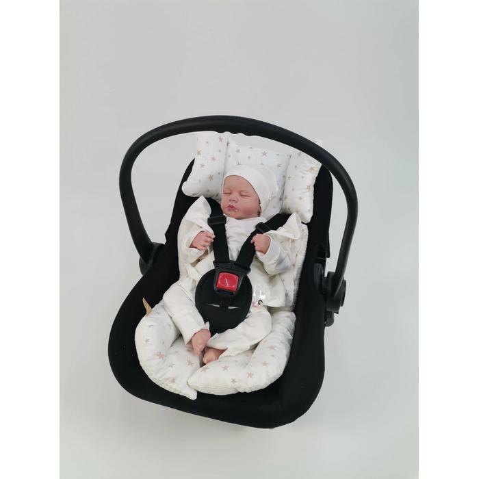 Yuvarlak babynest 9'lu set krem waffle pike - bej yıldızlı poplin
