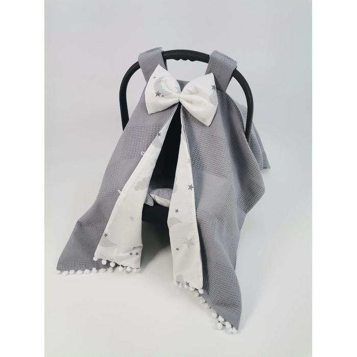 Babynest 8'li set koyu gri waffle pike - gri aylı bulutlu poplin