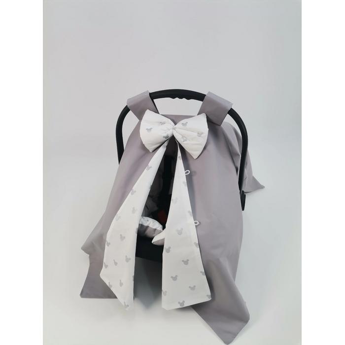 Yuvarlak babynest 9'lu set koyu gri poplin - gümüş mickeyli poplin