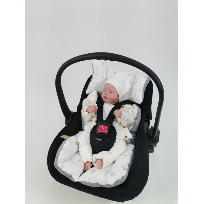 Yuvarlak babynest 9'lu set koyu gri waffle pike - gümüş mickeyli poplin