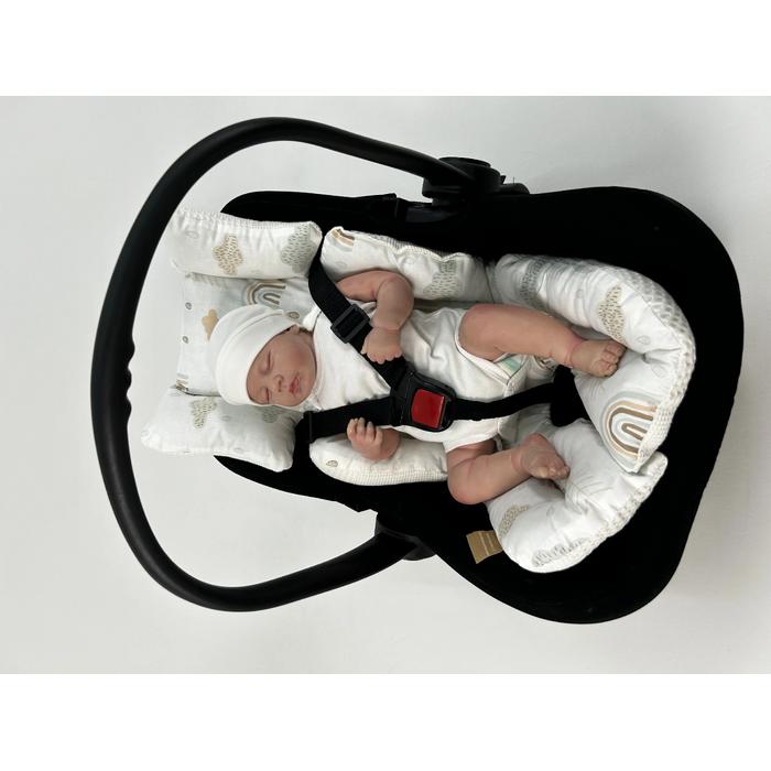 Yuvarlak babynest 9'lu set krem waffle pike - gökkuşaklı poplin