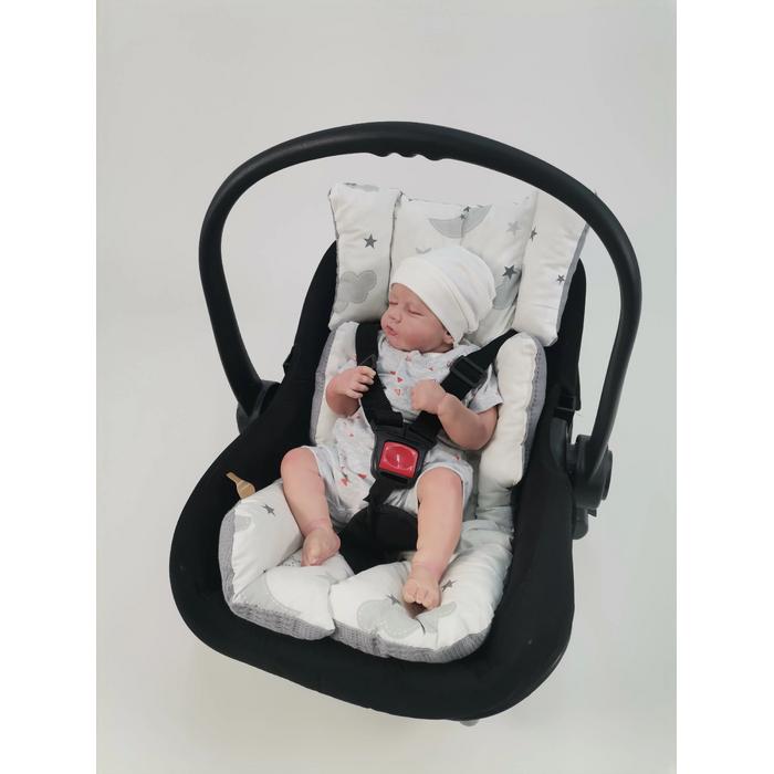 Babynest 8'li set koyu gri waffle pike - gri aylı bulutlu poplin