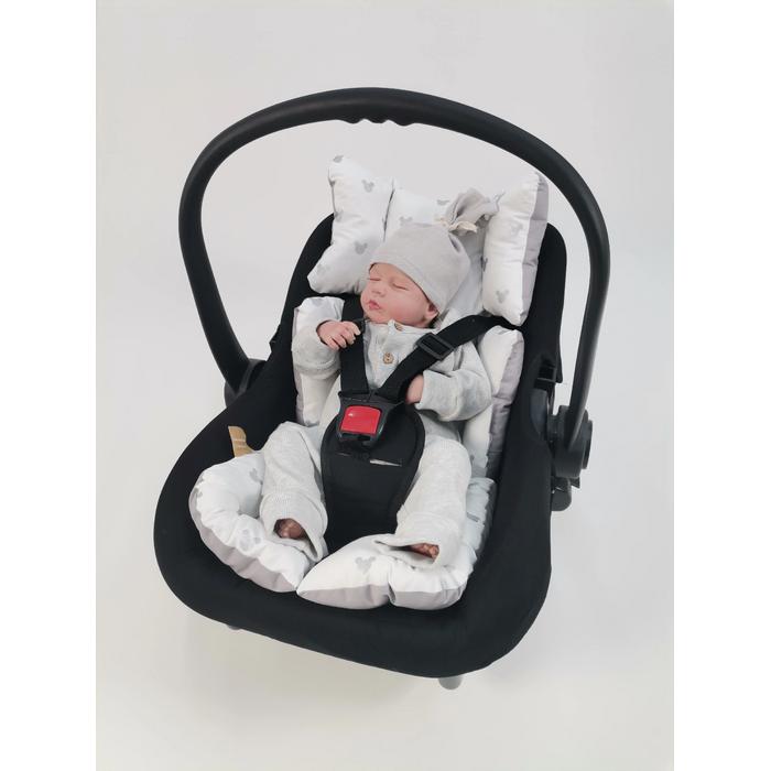 Yuvarlak babynest 9'lu set koyu gri poplin - gümüş mickeyli poplin