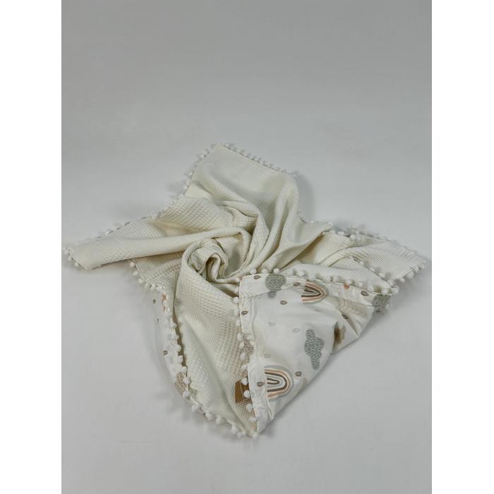 Yuvarlak babynest 9'lu set krem waffle pike - gökkuşaklı poplin