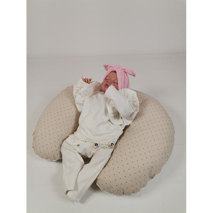 Yuvarlak babynest 9'lu set krem waffle pike - bej zemin üstü kahve rengi puantiyeli