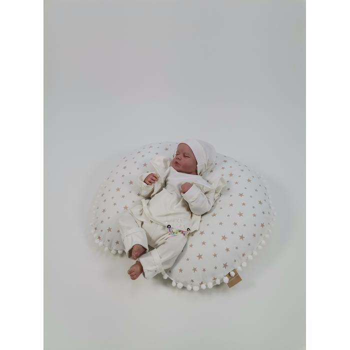 Yuvarlak babynest 9'lu set krem waffle pike - bej yıldızlı poplin