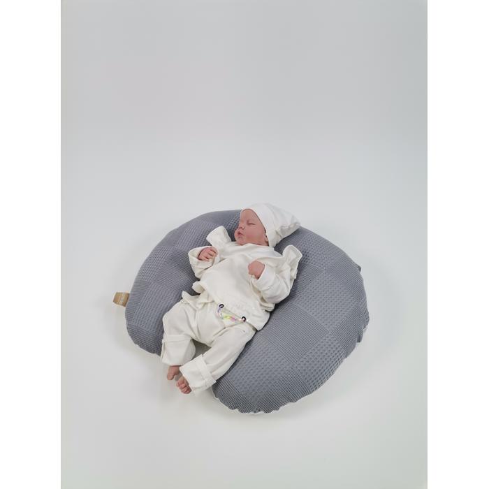 Yuvarlak babynest 9'lu set koyu gri waffle pike - gümüş mickeyli poplin