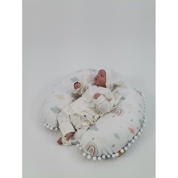 Yuvarlak babynest 9'lu set koyu gri waffle pike - gökkuşaklı poplin