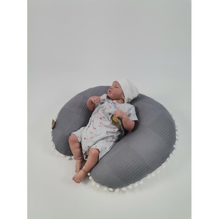 Yuvarlak babynest 9'lu set koyu gri waffle pike - gri aylı bulutlu poplin