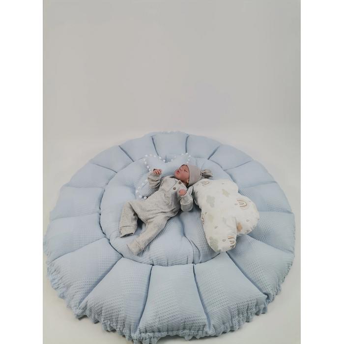 Yuvarlak babynest 9'lu set mavi waffle pike - gökkuşaklı poplin
