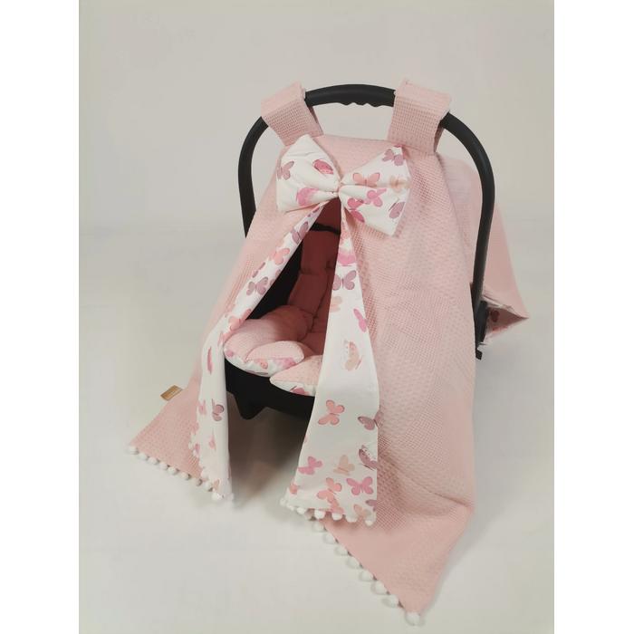 Yuvarlak babynest 9'lu set pudra pembe waffle pike - pudra kelebekli poplin