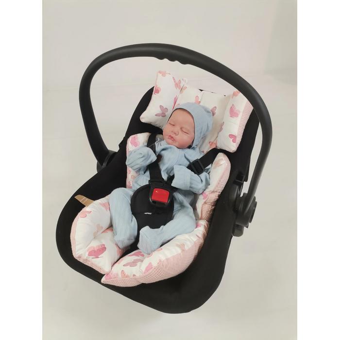 Yuvarlak babynest 9'lu set pudra pembe waffle pike - pudra kelebekli poplin