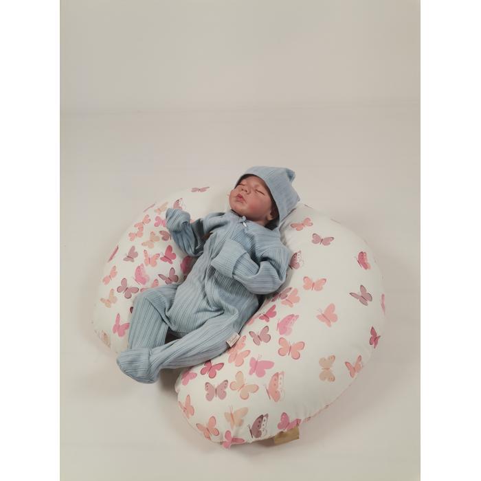 Yuvarlak babynest 9'lu set pudra pembe waffle pike - pudra kelebekli poplin