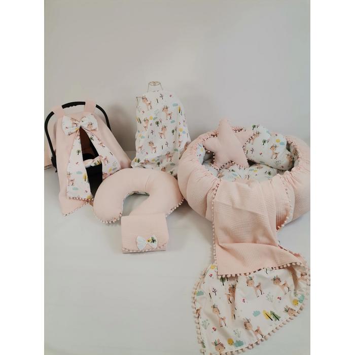 Yuvarlak babynest 9'lu set somon waffle pike - karacalı poplin