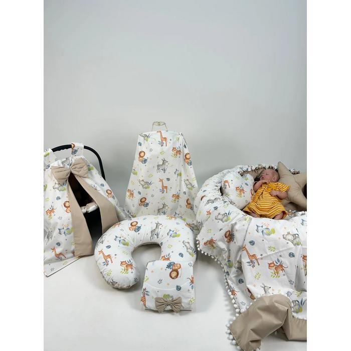 Yuvarlak babynest 9'lu set sevimli hayvanlar poplin - bej poplin