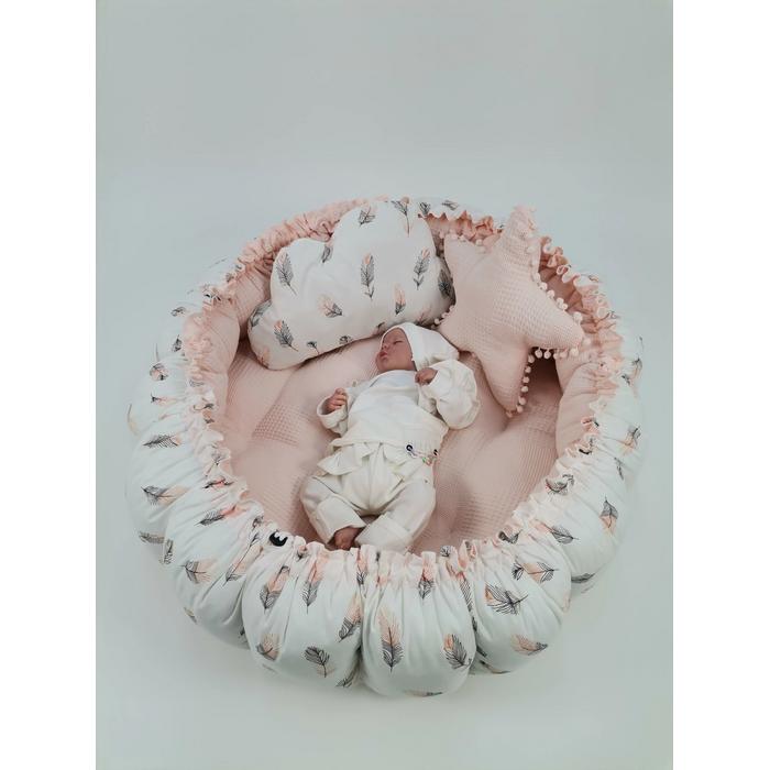 Yuvarlak babynest 9'lu set somon waffle pike - pembe tüylü poplin