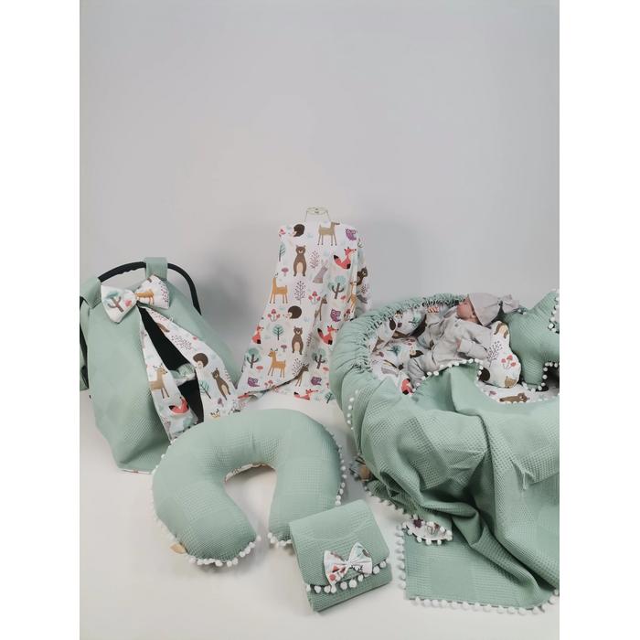 Yuvarlak babynest 9'lu set yeşil waffle pike - hayvan figürlü poplin