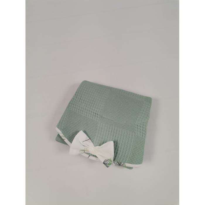 Yuvarlak babynest 9'lu set yeşil waffle pike - yeşil tüylü poplin